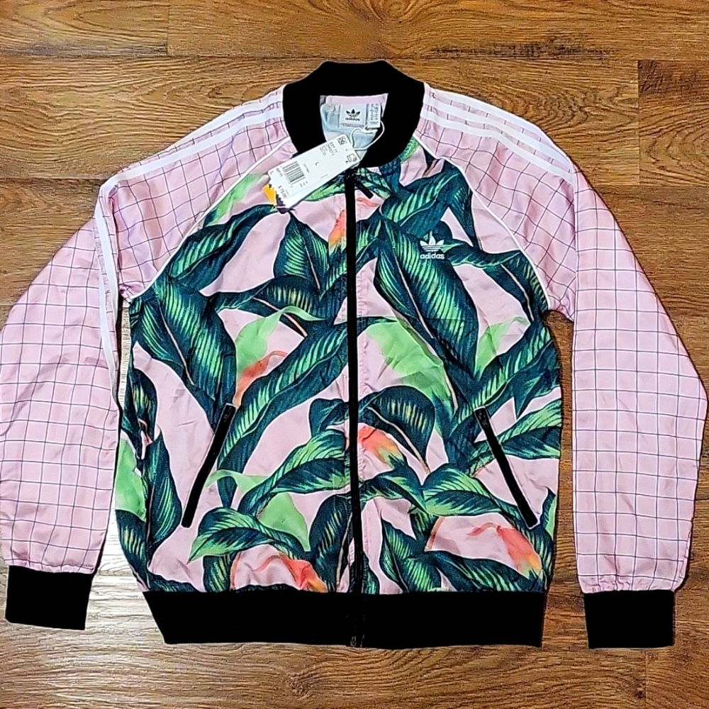 Adidas Track Jacket - Large - Pink Leaf Print